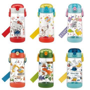 日本進口史努比kitty貓透明吸管水杯 幼兒園小學生斜跨水壺480ml