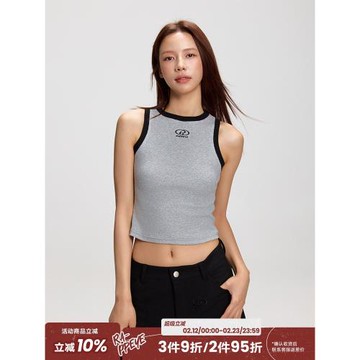 RAPPEYE 美式辣妹顯瘦內搭無袖T恤上衣刺繡撞色針織背心女夏外穿