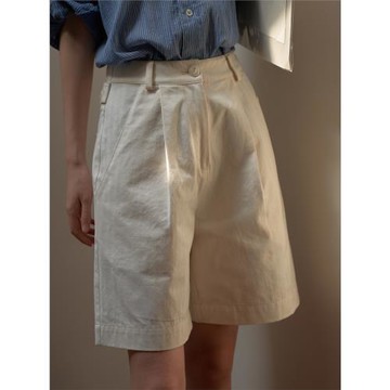 22ss 復古百搭高腰奶白人字暗紋棉籽明線好版型日雜風短褲