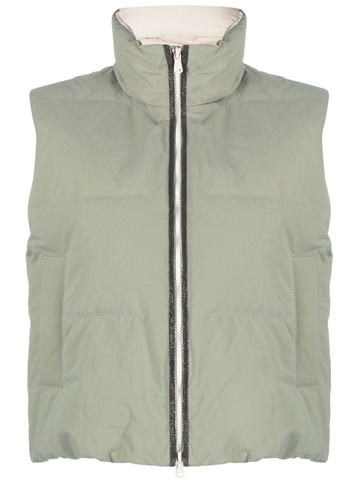 Brunello Cucinelli - zip-up padded vest - women - Polyamide/Nylon/Eco Brass/Polyester/Polyamide/Goose Down/Feather - 42 - Green