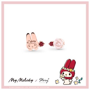 STORY 故事銀飾 - Kuromi & MyMelody繁花系列-美樂蒂珠貝花純銀耳環