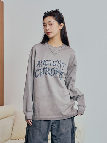 胸前英文排版水洗薄長T