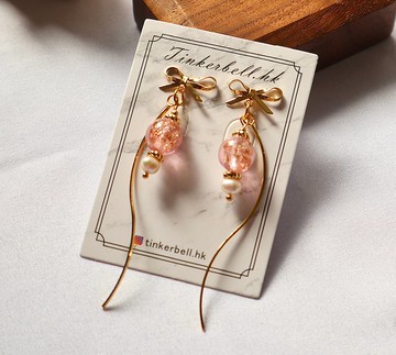 【夜光 l 甜美系列】粉紅夜光蝴蝶結 淡水珍珠 防敏感耳環