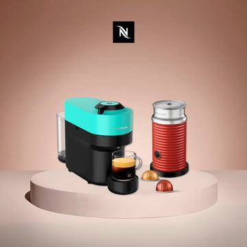 【Nespresso】創新美式 Vertuo 系列 POP 膠囊咖啡機 清新綠 紅色奶泡機組合 (贈咖啡組+膠囊折扣金)