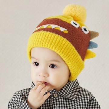 1一2-3歲嬰兒帽子女春秋秋季冬季可愛恐龍寶寶兒童針織毛線帽女男