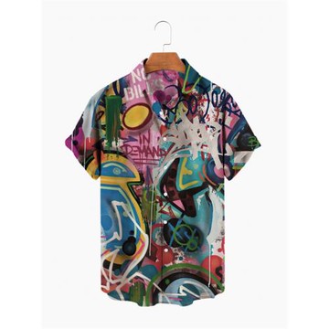 3D digital printed short sleeved shirt  3D數碼印花短袖襯衣男