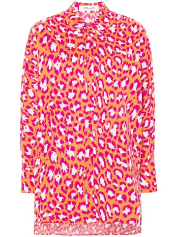 DVF Diane von Furstenberg - Caleb leopard-print shirt - women - Cotton/Spandex/Elastane - S - Orange