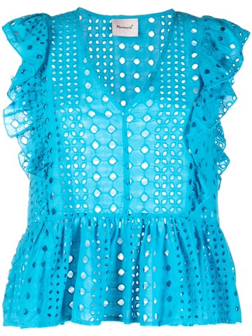 Mariuccia Milano Kids - ruffled open-knit top - women - Cotton - M - Blue