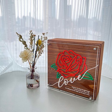 客製化禮物 手工製作 木架玫瑰花 Rose LED neon light 霓虹燈