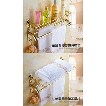 浴室不銹鋼浴巾架子衛生間雙層毛巾架壁掛折疊2層金色衛浴置物架