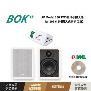 AP Model 230 TWS藍牙小擴大機+ IW-106 6.5吋嵌入式喇叭(2支) 送MKL N60(20米)喇叭線