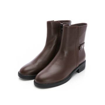 經典舒適羊皮平底短靴 - 深咖