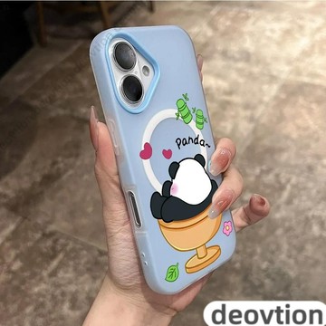 熊猫背影馬卡龍磁吸 iPhone16 magsafe磁吸防摔手機 蘋果15 14 13 12Promax手機殼