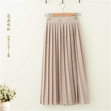 春季新款韓版百搭中長裙女復古高腰顯瘦百褶裙半身裙學生打底裙子