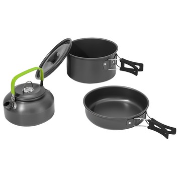 DS-308 茶壺套鍋組 煎鍋17.3x9.2公分 煮鍋16.7x4公分 茶壺容量800毫升  1組  黑色