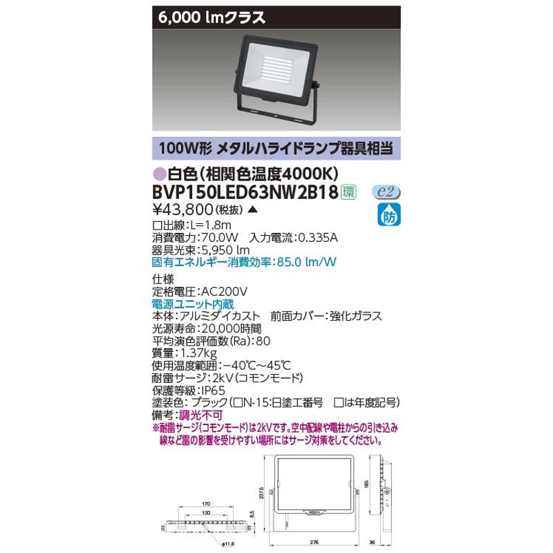 ◎ フィリップス BVP150LED63NW2B18 ＬＥＤ小形投光器白色・２００Ｖ用 ＬＥＤ小型投光器 LINEショッピング