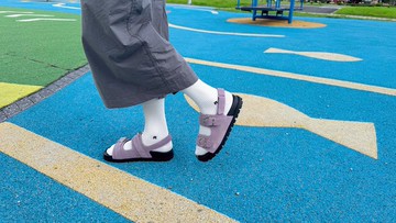 軟糖三釦環! 穩步後繫帶涼拖鞋 全真皮 紫反毛 -煙燻紫