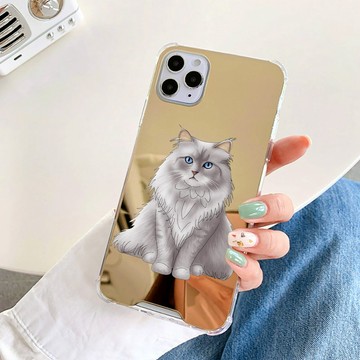 客製化禮物 金色鏡面手繪卡通寵物手機殼 小狗小貓咪蘋果iPhone16