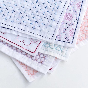 刺子繡花布巾 印好圖案 雙層薄棉布 DIY可愛花布巾餐巾 適合初學