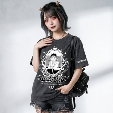 原創伊藤潤二 狂熱聯名雙一寶寶仿舊水洗刺繡中性短袖T恤JJIT30