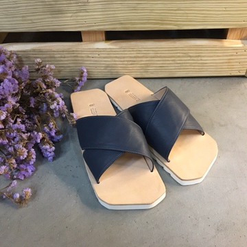 CLAVESTEP X Sandals - 真皮便鞋-十-交叉深藍色