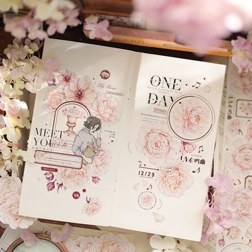 月白 輕復古洋牡丹集 PET 和紙膠帶