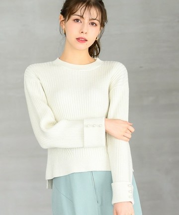 微光澤珍珠袖針織上衣(MM448301)