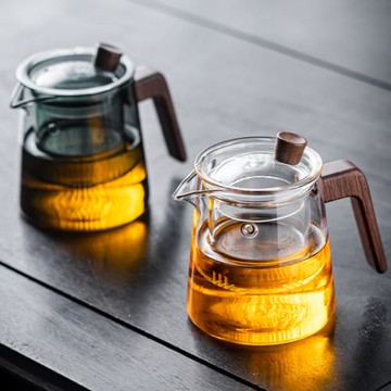 七字把木柄玻璃茶壺泡茶壺耐高溫花茶壺飄逸杯帶過濾可明火煮茶壺