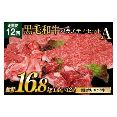 ふるさと納税 長崎県 雲仙市 定期便 12回 牛肉 雲仙育ち おがわ牛 バラエティーセットA 総計16.8kg(1.4kg×12回) 黒毛和牛 上ロース薄切り肉 モモ薄切り肉 切…