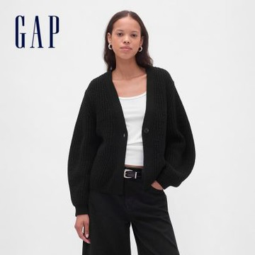 【GAP】女裝|V領針織外套-黑色(820755)