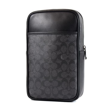 COACH 男款 緹花LOGO防刮方型拉鍊胸包-灰黑