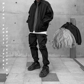 【PAGANS STORE】韓國 機能 雙邊 反光條 尼龍 寬鬆 落肩 oversize 運動 外套 (2 color)
