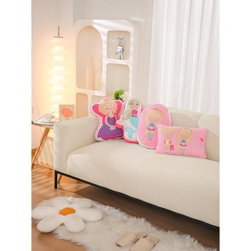 Flowering外貿卡通刺繡純棉抱枕靠枕梅花形坐墊含芯汽車靠墊