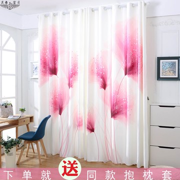 韓式窗簾 公主風 臥室客廳隔斷背景小清新紫粉色飄窗落地窗簾定制
