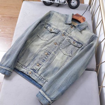 外貿原單剪標 秋男款修身水洗做舊復古經典短款休閑牛仔夾克外套