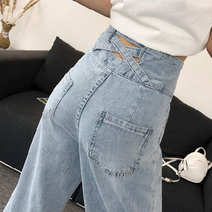 ハイウエスト デニム ワイドパンツ 切りっぱなし デニム パンツ 春夏  