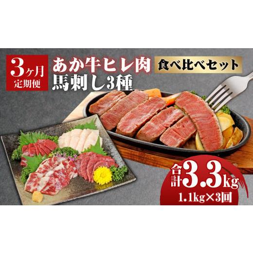 ふるさと納税 熊本県 くまもとあか牛 ヒレ肉800g(6枚前後)・馬刺し300g(赤身100g・霜降り100g・たてがみ100g) 食べ比べセット 和牛 国産 ス…