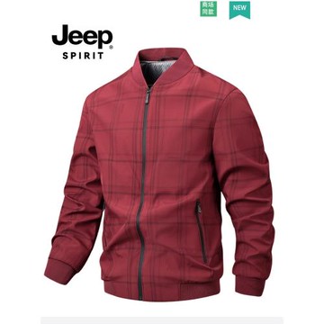 JEEP SPIRIT春秋季中老年夾克衫男士薄款中年爸爸裝紅色商務外套