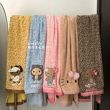 ✨臺灣出貨✨復古豹紋浴巾加厚速幹Hello Kitty高顏值洗澡沙灘巾家用兒童浴巾