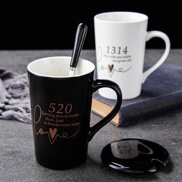 七夕馬克杯陶瓷喝水杯子帶蓋咖啡杯情侶男生大容量茶杯女夏辦公室