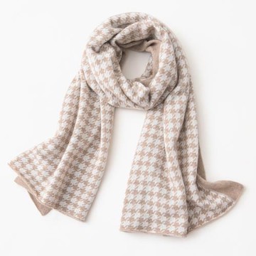 絨喆100山羊絨圍巾披肩女千鳥格加厚圍脖兩用秋冬保暖百搭E1535