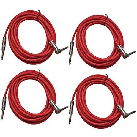 Seismic Audio SAGC20R-Red-4Pack Pack of Red 20 Foot Right Angle to Straight Guitar Cables 20' Red Guitar or Instrument Cables