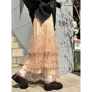 CP日單新 春夏秋三季可穿 甜美碎花層層荷葉邊木耳邊薄紗半身裙女