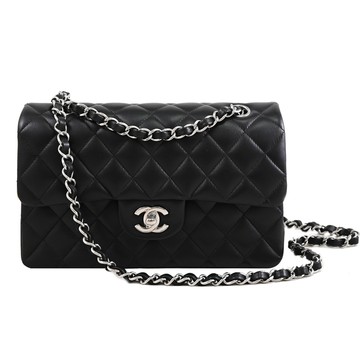 CHANEL A01113 COCO 經典雙C 菱格紋小羊皮肩斜銀鍊包.黑 23CM