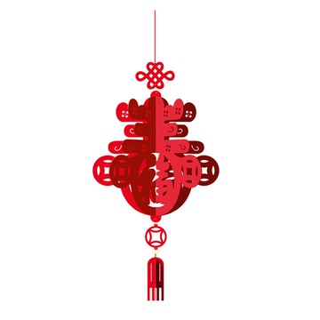 小麥購物 新年春節鏤空喜慶吊飾 五福春 元寶款 L901  55 x 24cm  紅色