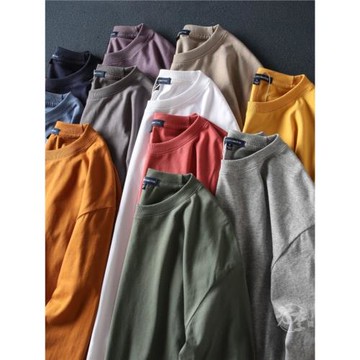 多色可選 水洗精梳棉男春秋內搭純色圓領長袖T恤衫基礎百搭打底衫