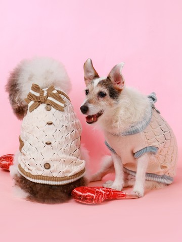 配色蝴蝶結拼接簍空針織寵物背心