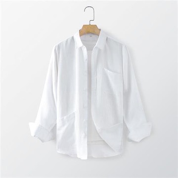 【米蘭精品】亞麻襯衫長袖上衣-簡約寬鬆翻領男裝4色74ew37