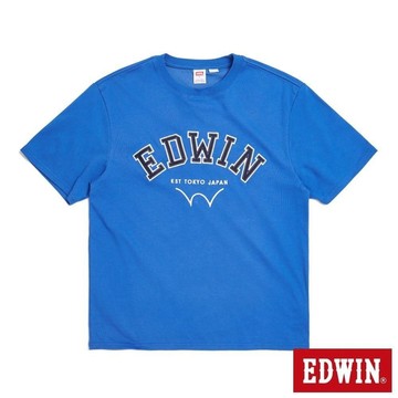 EDWIN 男裝 COOL FLEX 大字貼布繡寬版短袖T恤 (寶石藍)