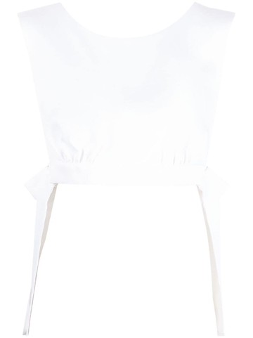 MSGM - bow-detail V-back cropped top - women - Polyester/Viscose - 36 - White